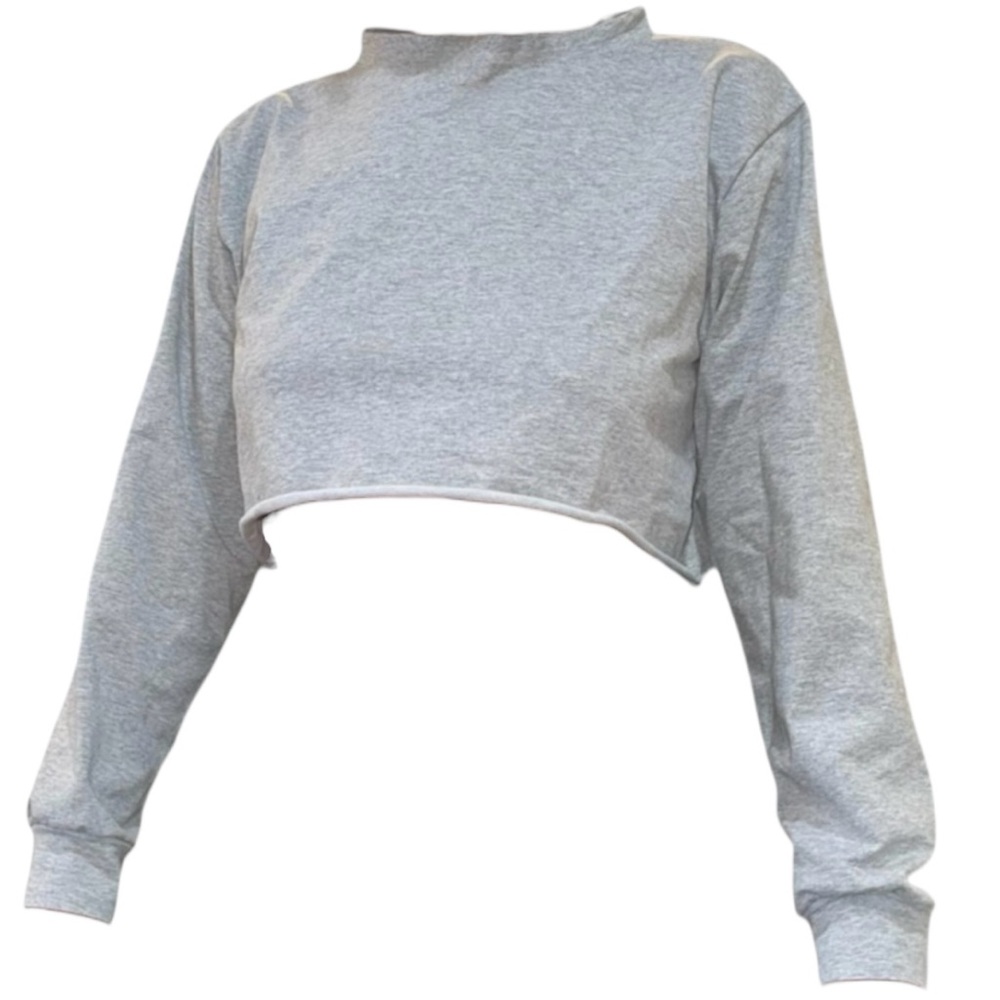 Grey Cropped Long Sleeve Top - Women